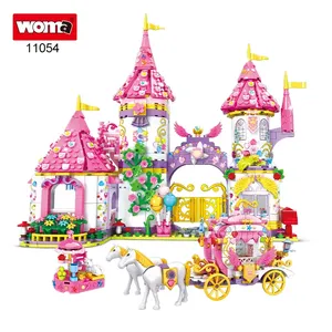 WOMA TOY Student Educational Girl Princess Prince Fairyland Castle Carriage Model Building Block Brick Set Toys Child Play House