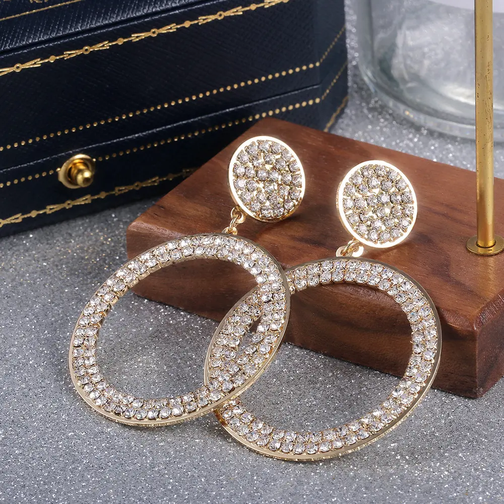 CAOSHI 2019 Thời Trang Mới Phụ Nữ Sang Trọng Bông Tai Bạc Vàng Hồng Mạ Vàng Hoop Vòng Bông Tai Rhinestone