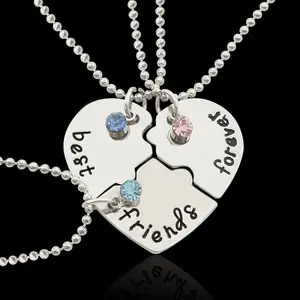 DAIHE 2024 New Friendship Heart Splicing Link 3 Person Pendant Love Necklace Small And Unique Creative Pendant