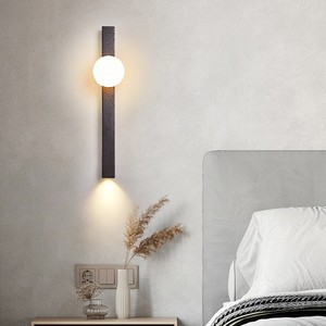 Lampe murale en béton noir style Wabi Sabi avec abat-jour sphérique, éclairage moderne pour chambre à coucher, chevet, tête de lit - Product Image 2