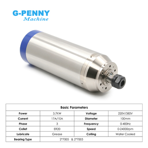 Motore Mandrino G-Penny 3.7KW ER20 D100 220V/380V Raffreddato ad Acqua, Tipo Bullet, 400Hz 24000RPM, 2 Poli, 4 Cuscinetti a Sfera in Ceramica - Product Image 2