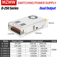 MZMW 30W-500W 5V 12V 24V 10V -12V -24V 15V SMPS CCTV transformateur de lumière LED double sortie multiple AC DC alimentation à découpage