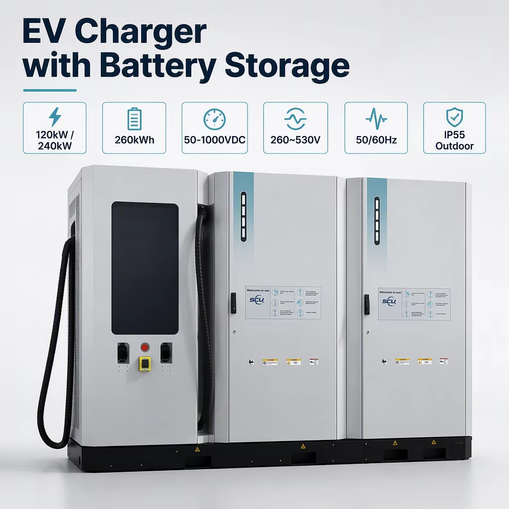 SCU 120KW 240KW High Power Electric Car Charger with Battery Storage 260kwh New DC EV Charger Electric Vehicle Charging Station