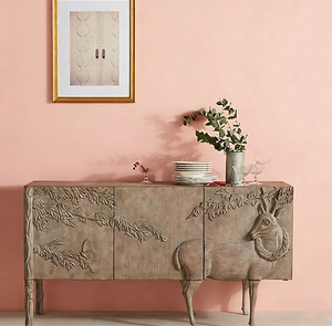 Armoire d'appoint sculptée à la <span class=keywords><strong>main</strong></span> en forme de cerf, blanc vieilli, avec relief floral de cerf, rangement, buffet, armoire en bois antique - Product Image 4