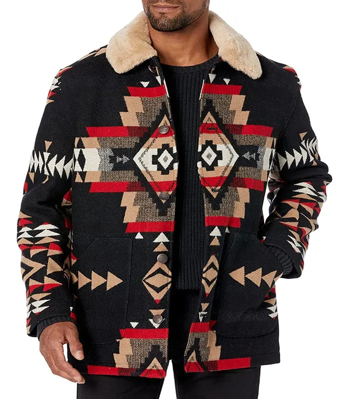 New Style High Quality Men's Plus Size Autumn Cold Winter Warm Jacket Casual Loose Long Sleeve Lapel Aztec Print Coats