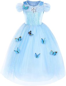 Vestido Princesa Azul Niñas <span class=keywords><strong>Disfraz</strong></span> Princesa Floral Con Mariposa - Product Image 2