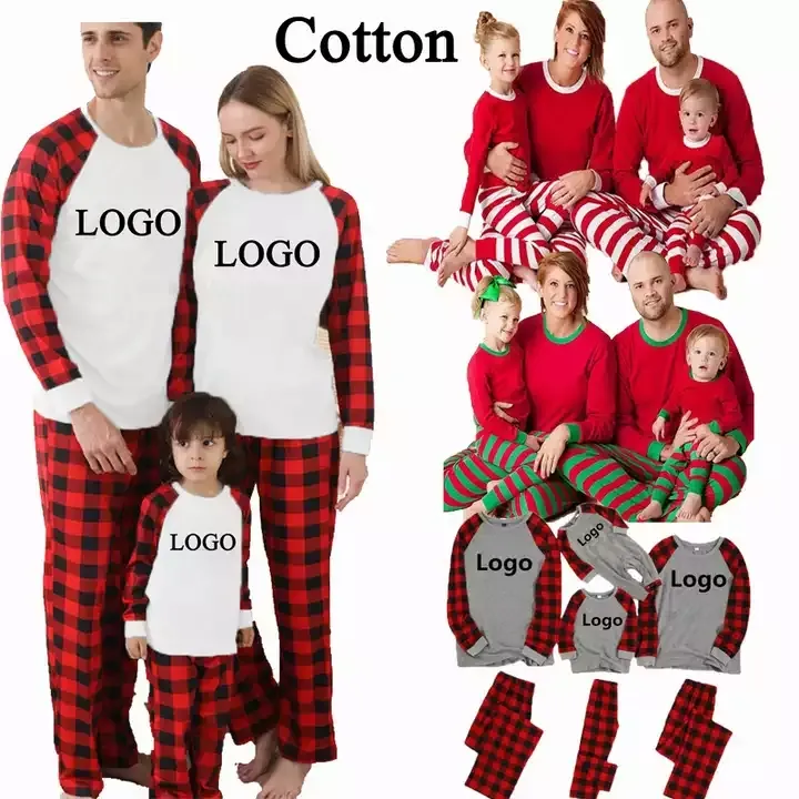 Conjunto de pijamas navideños para adultos, ropa de algodón con estampado de una pieza personalizado, para bebés y familia