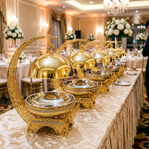 Scaldavivande di Lusso a Forma di Luna Dorata da 8L per Ristoranti e Hotel, Set Buffet con Coperchio Sospeso per Catering - Product Image 1