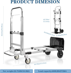 3 in 1 Aluminum Frame Steel Handle Four <strong>Wheels</strong> Folding Harbor Freight Hand Truck <strong>Trolley</strong> - Product Image 4