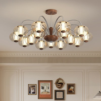 Lustre décoratif d'intérieur en noyer de style français vintage pour restaurant, lampe suspendue nordique en verre transparent pour plafond de villa
