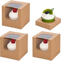 NPLUX Lot de 25 boîtes à cupcakes en carton pré-assemblées, inserts marron, jetables, qualité alimentaire, compatibles congélateur, 3,5x3,5x3,5, avec fenêtre de présentation