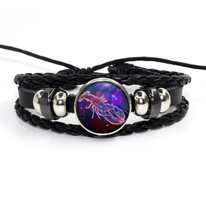 Ajustable 12 signos del zodiaco Spirit Pull Cord pulseras multicapa trenzado cuero cuerda pulseras joyería mujeres hombres regalos - Product Image 4