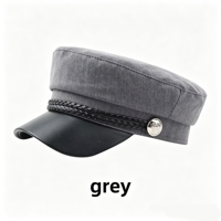 Gorra de Capitán Naval Vintage de Algodón con Decoración de Cuerda Trenzada, Visera de Cuero PU, Botón Metálico, Gorra Plana Estilo Newsboy Unisex para las Cuatro Estaciones