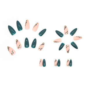 Nuevo Color verde hecho a mano estilo francés acrílico <span class=keywords><strong>uñas</strong></span> postizas con patrones de hojas Prensa en <span class=keywords><strong>uñas</strong></span> artificiales para mujeres - Product Image 3