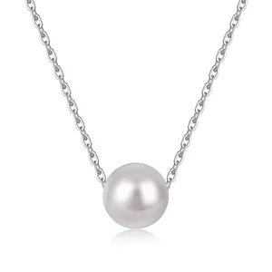 Dylam New Arrival Sterling Silver 925 Circle Shell Pearl Minimalist Design Elegant Pendant Necklace Jewelry for Women
