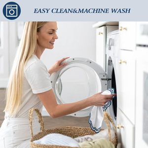 Reversible 14 \ "X 14 \" weiße/blaue Stoff-Tischs ets Baumwoll-Leinen mischung Easy Clean Wasch bare Esstisch matten Gestickte Jakobs muschel - Product Image 6