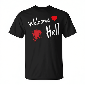 Camiseta Negra Pequeña de Anime Welcome Hell Gensokyo, Unisex, Cuello Redondo, Manga Corta, Promocional - Product Image 3
