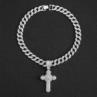 Dernière chaîne cubaine glacée de 15mm de largeur avec pendentif en alliage Hip Hop et croix en strass