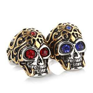 Skull <b>Ring</b> Men's Fashion Jewelry Red Blue <b>Crystal</b> Titanium Steel Gift Occasion - Product Image 1