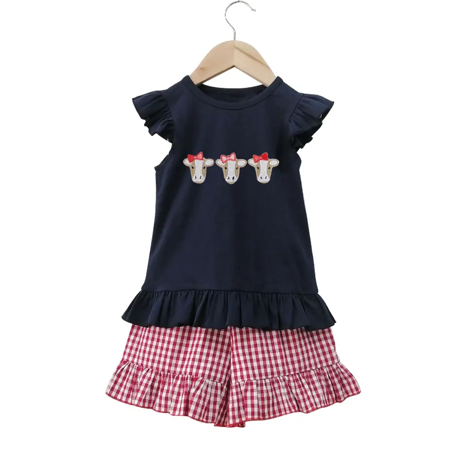 toddler girls clothes farm cow embroidered top with red shorts baby girl clothing kids summer clothing sets