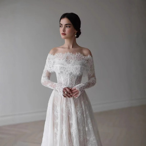 Lace Wedding <strong>Dress</strong> Customized <strong>Off</strong> <strong>the</strong> <strong>Shoulder</strong> Long Sleeves Pearls a Line <strong>Corset</strong> Arab Bridal Gown - Product Image 2