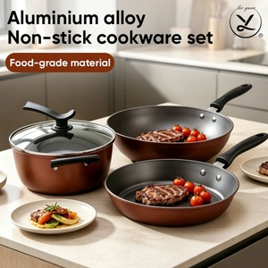 Lot de 3 ustensiles de cuisine en fer antiadhésifs, vente en gros d'usine, logo personnalisé, sans PFOA, nouveau style chinois, avec couvercle en verre, ensemble de cuisine professionnel - Product Image 1