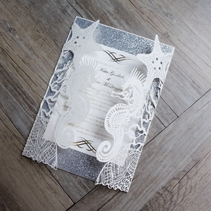 Invitations de mariage uniques sur le thème de l'été, coquillages, animaux marins, <span class=keywords><strong>papier</strong></span> découpé au <span class=keywords><strong>laser</strong></span> - Product Image 1