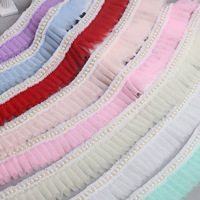 Dentelle à volants perlée en polyester double couche de 5,5 cm (2,2 po) avec motif uni, faite à la main, décorative, style rétro, pour mariée et mariage