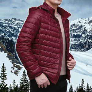 Veste matelassée décontractée unisexe d'hiver légère blanche à capuche, teinte unie, col vertical, respirante, coupe-vent, grande taille - Product Image 3