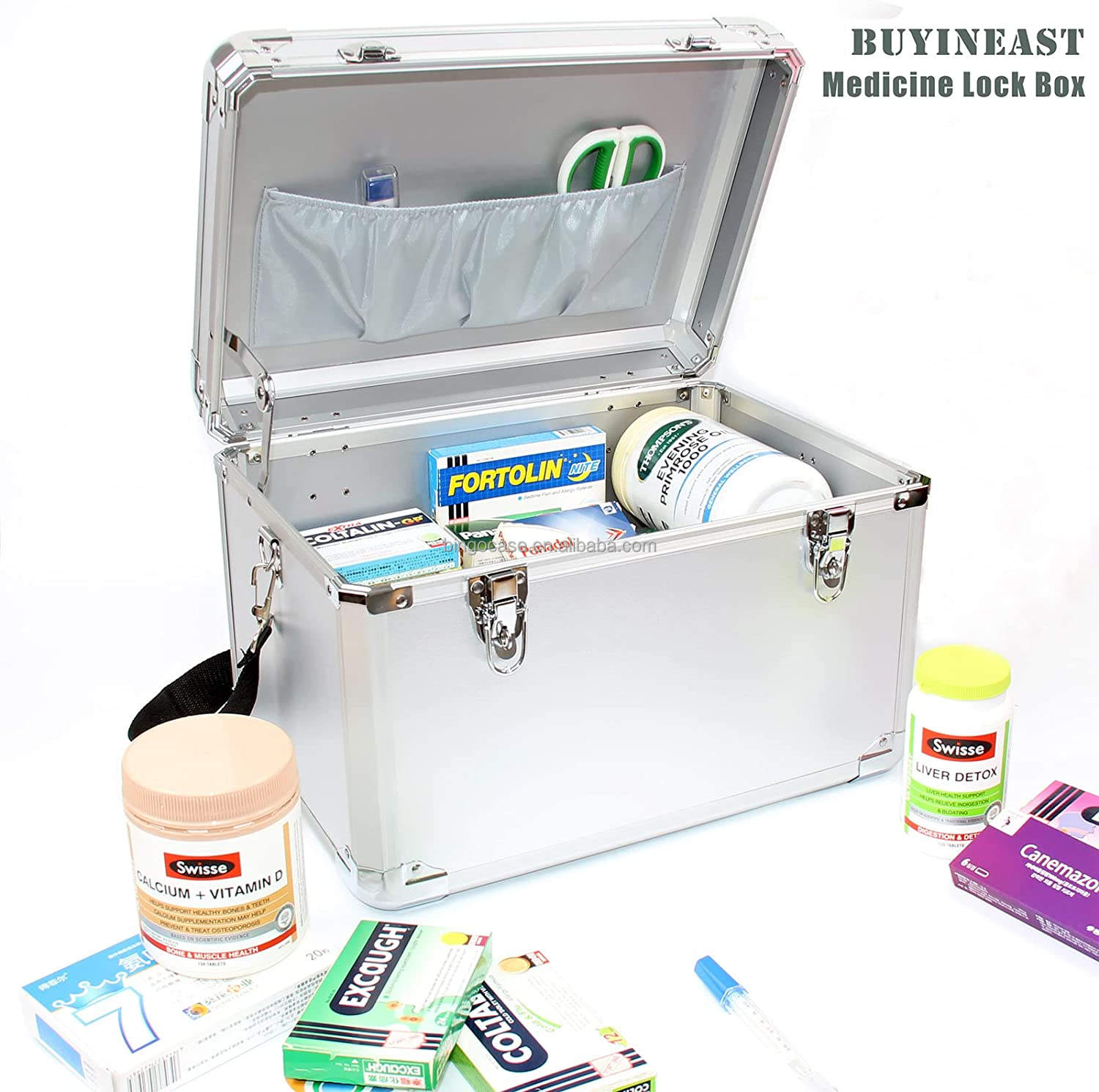 Boîte Verrouillable à 2 Couches ABS Avec Serrure à Combinaison, Boîte De Rangement Pour Médicaments, Bonbons, Objets De Valeur (34 X 29 X 12 Cm, Blanc