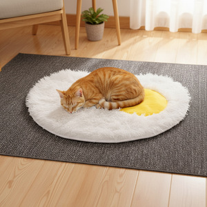 Tapis d'hiver rond en peluche pour animaux de compagnie, lit épais pour chat en forme d'œuf, antidérapant, pour chats, utilisation toutes saisons - Product Image 2