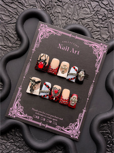 Ongles de luxe faits main, pré-conçus, en forme de bec de canard, motif araignée écarlate, style européen et américain, pour la vente chaude, 20mm, rouge - Product Image 6