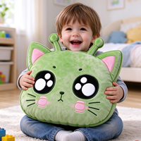 Fabricant de coussins en peluche personnalisés directement de l'usine, coussin chat vert kawaii, coussin en peluche doux, vente en gros, approvisionnement en vrac
