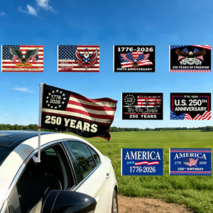 Drapeau de voiture USA 250e anniversaire 1776-2026, drapeaux patriotiques Aigle pour vitres de voiture, décoration de voiture pour le 4 juillet Fête de l'Indépendance avec mât - Product Image 1