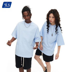Yls Tùy Chỉnh Nặng 100% Bông T-Shirts 310G Cao Cổ Áo Mock Cổ Thiết Kế Cho Lớn Cao Mens Trống Dệt Kim Vải Tees - Product Image 5