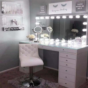<span class=keywords><strong>Coiffeuse</strong></span> Moderne en Bois avec Éclairage LED et Miroir Coulissant, Tiroirs <span class=keywords><strong>de</strong></span> Rangement, Étagères et Écran Tactile pour Chambre à Coucher - Product Image 6