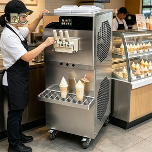 Máquina de Helado Suave de Doble Compresor 690Pcs/H con 3 Cucharas, Congelador de Yogur Helado, Combo de Máquina de Helado Suave - Product Image 1