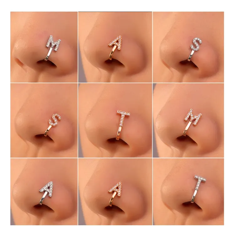 Piercing de cobre sin agujero para uñas, joyería geométrica con letras en forma de U, clip para la nariz, anillo de circonita para la nariz, venta al por mayor, 2022
