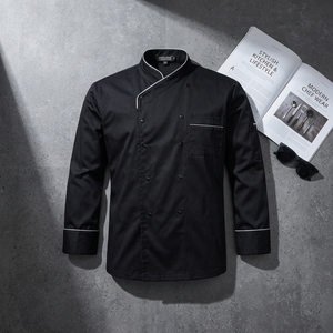 เสื้อเชฟสีดำแบบยูนิเซ็กซ์ แขนยาว ติดกระดุม ผ้าทอ สำหรับร้านอาหารและบาร์ - Product Image 4
