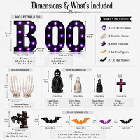 Ensemble de 82 décorations d'Halloween, lumières LED BOO, chauves-souris 3D, mains de squelette, décoration intérieure pour cheminée, manteau de cheminée, table, pièce
