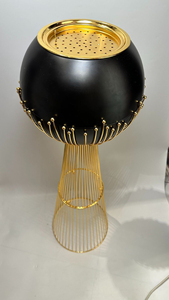 Bruciatore di incenso arabo da terra grande, sferico, nero/bianco, 100 cm, in acciaio dorato, per diffusione di fragranze domestiche - Product Image 6