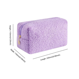 Custom Logo Soft Fleece Plush Pink Floral <b>Makeup</b> Eco Friendly Hanging Zipper Terry Cloth Travel Cosmetic Bag <b>case</b> - Product Image 3