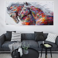 2 cheval Art Peinture sur Toile Graffiti Deux Chevaux de Course Mur Art Toile Peinture Animaux Photos for Living