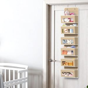 Organizzatore appendibile beige con 6 tasche trasparenti per porta dell'armadio, per camera da letto, bagno, dispensa - Product Image 6