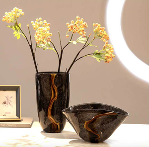 उच्च अंत काले नारंगी पानी पैटर्न तटीय छोटे ग्लास रेट्रो फूल व्यवस्था नरम सजावट टेबलटॉप वेस मॉडल रूम आधुनिक - Product Image 5