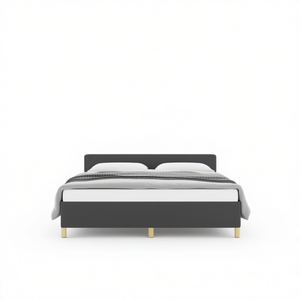 Cadre de lit double en tissu polyester gris foncé, cadre de lit en métal, mobilier de chambre à coucher moderne - Product Image 1