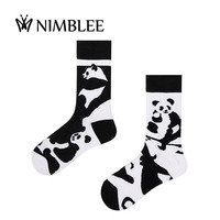 Chaussettes fantaisie vintage noires et blanches Panda respirantes pour femmes, antidérapantes, design asymétrique, fabrication directe usine, OEM personnalisé