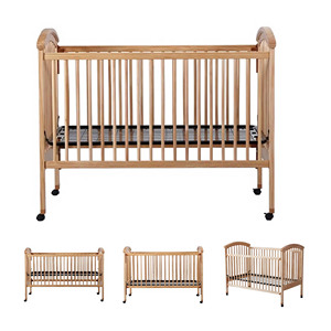 Cuna de Madera Convertible Estándar EN con Ruedas Bloqueables, Color Natural, para Guardería Europea - Product Image 5