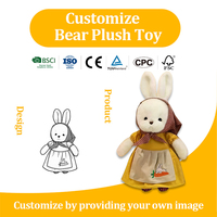 Peluche personnalisée en forme de lapin, jouet en peluche, poupée en peluche portant une robe jaune, design personnalisé à partir de votre propre image, cadeau d'anniversaire pour enfants