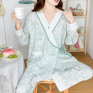 Pijamas para mujeres embarazadas primavera y otoño ropa de <span class=keywords><strong>lactancia</strong></span> de maternidad posparto conjunto fino de dos piezas ropa suelta para el hogar - Product Image 2